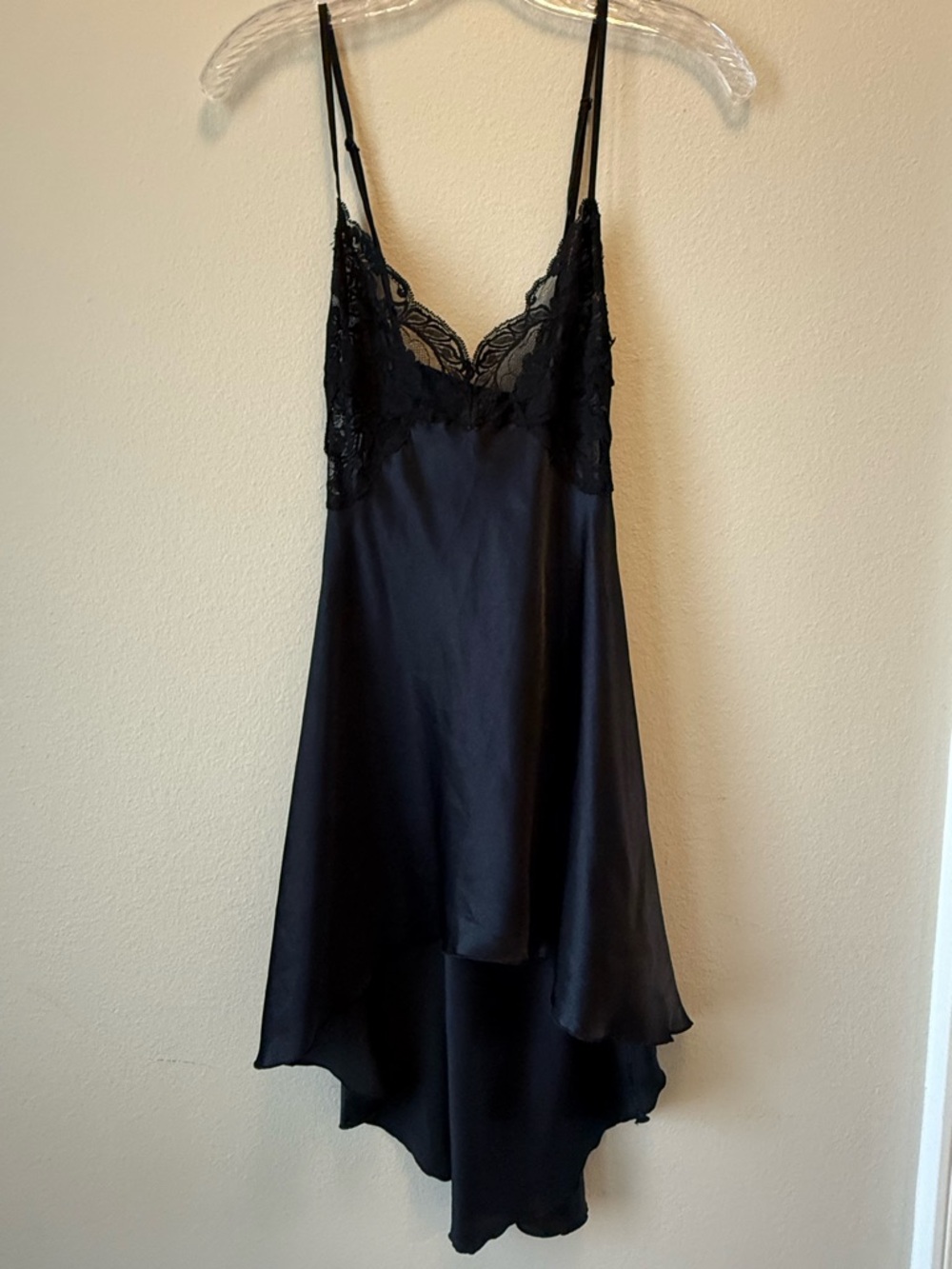 Vintage Y2K Frederick's of Hollywood Black Satin & Lace High-Low Slip Dress XL